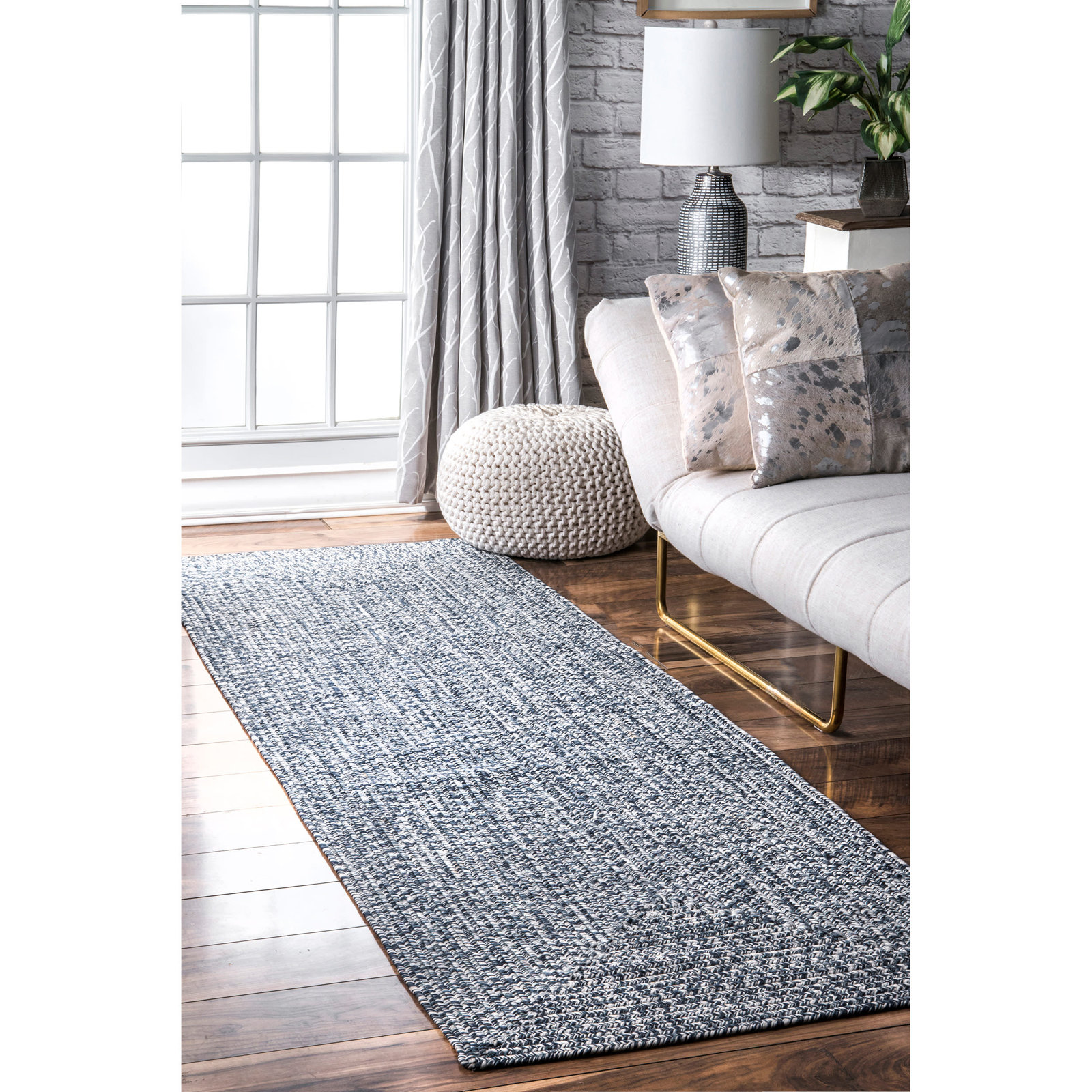 Amei Blue Hand-Braided Outdoor Rug, Runner 2'6" x 12'