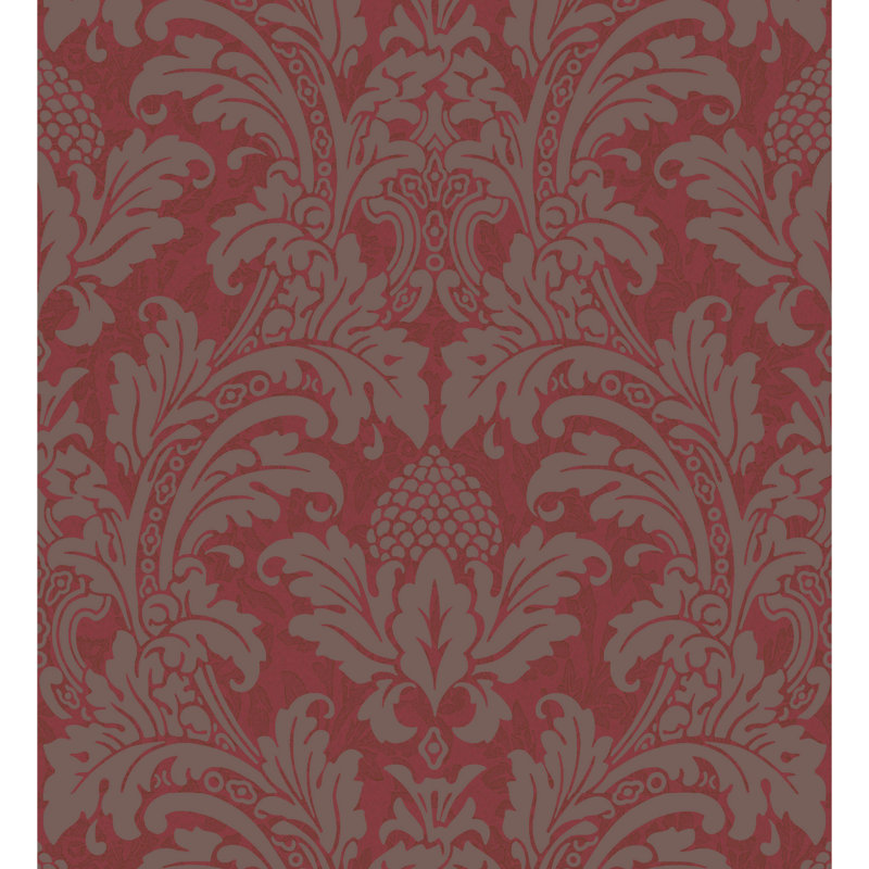 Albemarle Blake Damask Wallpaper Roll, Red/Silver