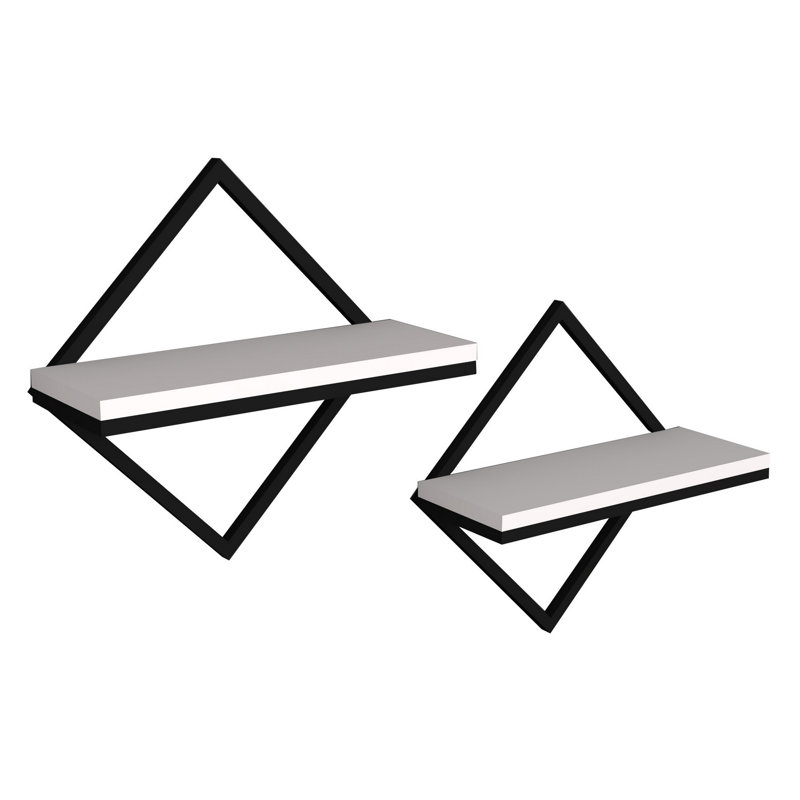 Ensemble de tablettes murales modernes (2 pièces), blanc, 16,7 x 16,7 x 5,9 pouces | 100% panneau de particules enduit de mélamine, épaisseur: 0,7 pouce | Parfait pour la décoration intérieure et le rangement, conception noire et blanche élégante, 