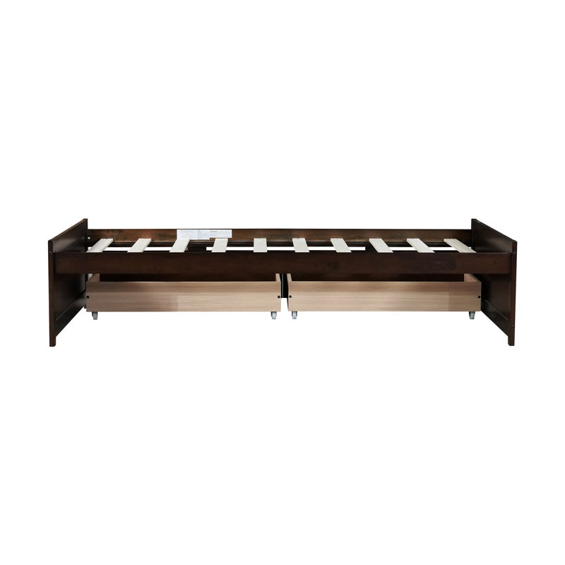 Wood Bed With Two Spacious Drawers Bedroom, Espresso