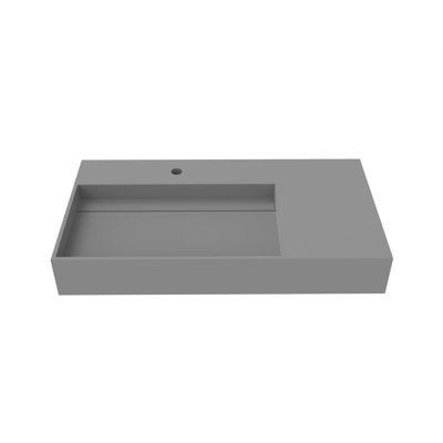 Juniper 36" Rectangular Wall Mounted Bathroom Sink with Left Basin and Counter Space - Gray, With Faucet Hole