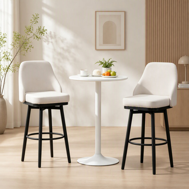 Ensemble de tabourets de bar pivotants contemporains avec dossier haut ergonomique et siège en lin