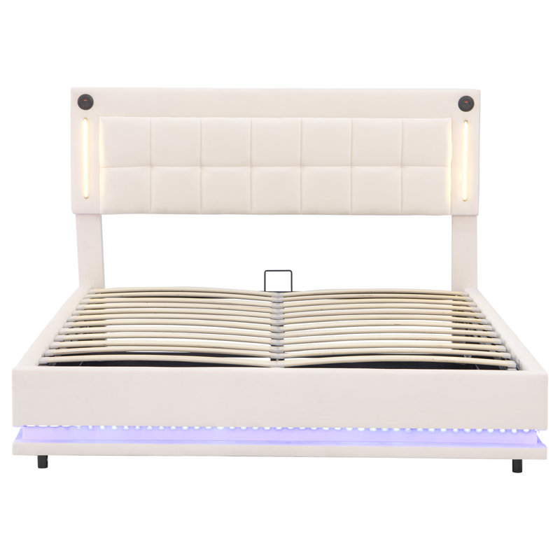 Upholstered Double Storage Bed Beige, Full
