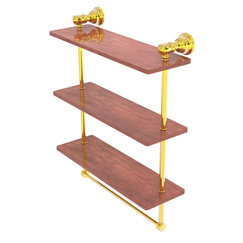Étagère murale en bois triple Freyja, H 19,7 po x l 16 po x P 5,54 po, Laiton poli