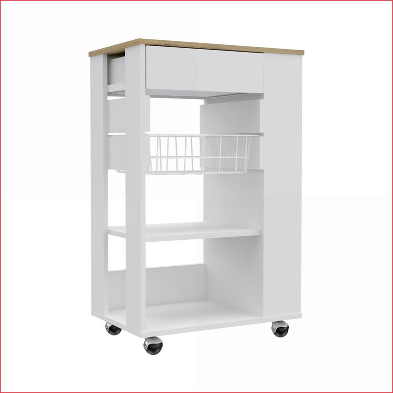 Chariot de cuisine avec rangement | Blanc neige / chêne clair | Blanc + chêne clair | Panneau de particules