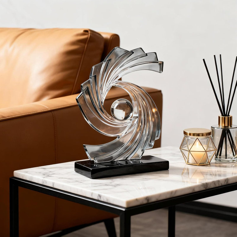 11.2" Gold Abstract Art Statue - Modern Minimalist Home Office Decor, Grey