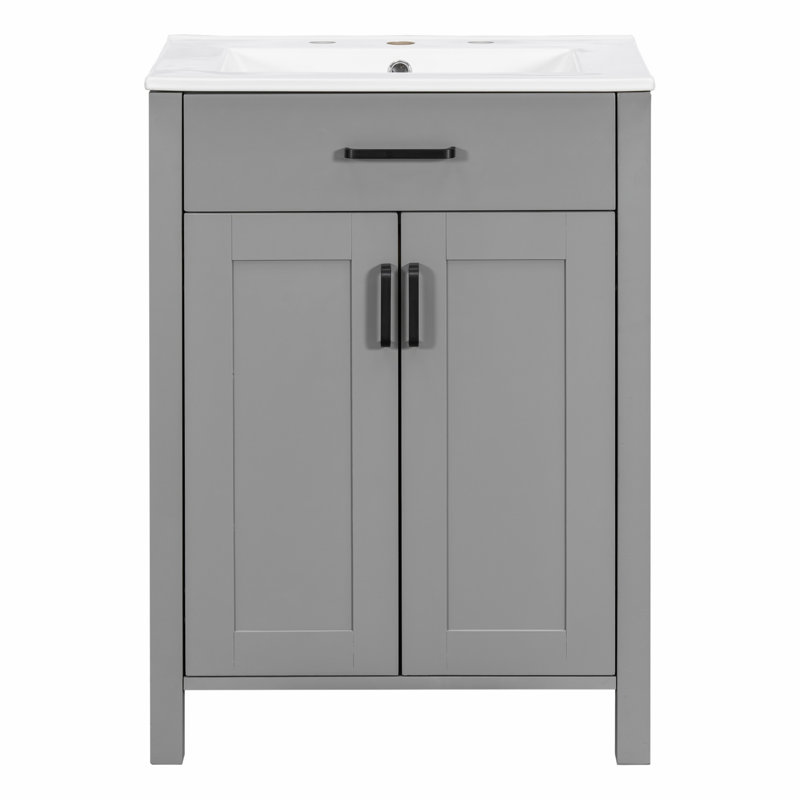 Bathroom Vanity With Ceramic Sink, Soft-Close Doors, Flip Drawer And Double-Layer Door Shelves