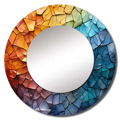 Pragati Colorful Mosaic II - Abstract Collages Unique Wall Mirror, Modern Round Mirror, Printed Metal Art