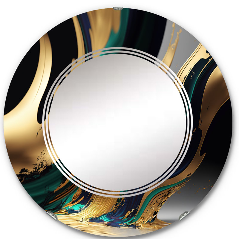 Miroir mural abstrait vert et doré Pumilia II, 24 po x 24 po