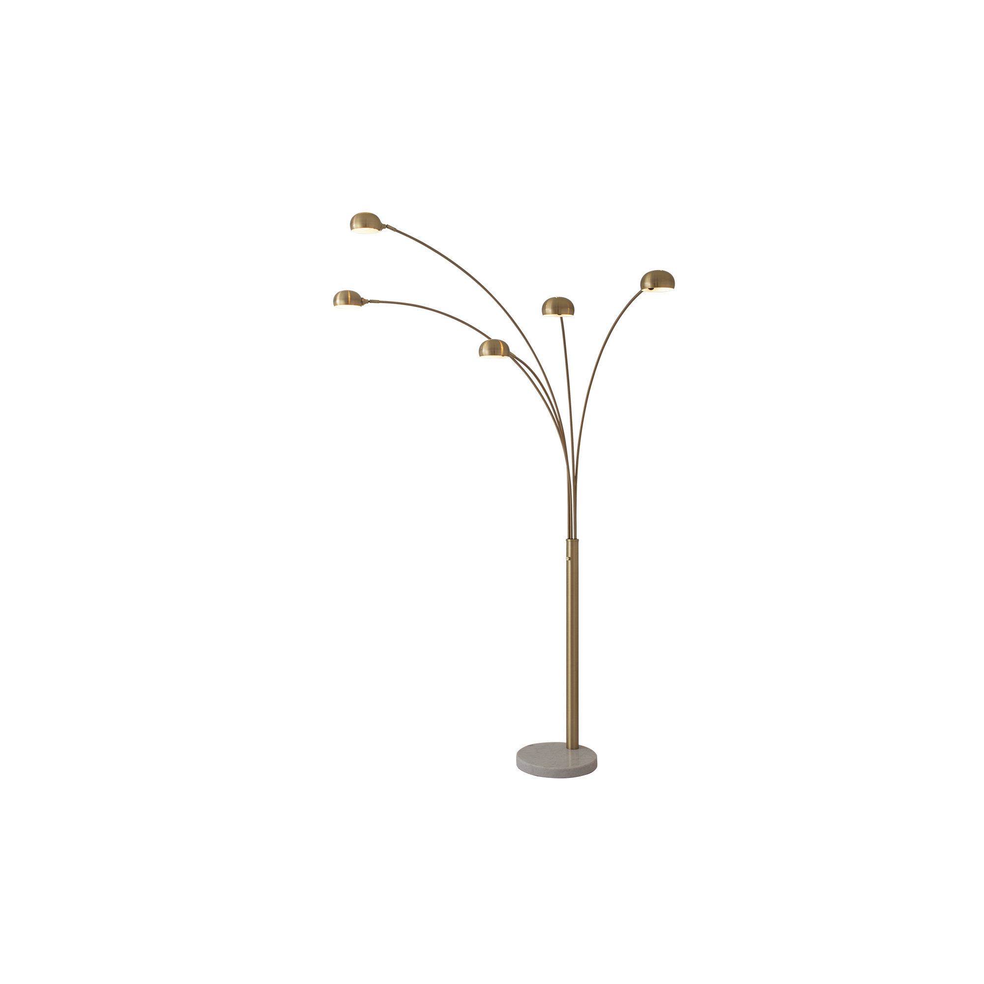 Mushroom 5 Light Arc Floor Lamp - Dimmer switch, Marble base, Weathered Brass