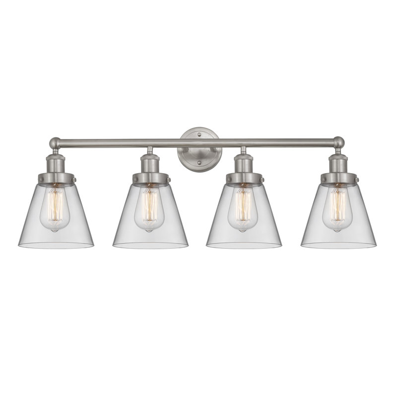 Éclairage pour meuble-lavabo de salle de bain 4 lumières Edison Cone, Clair, Nickel satiné brossé