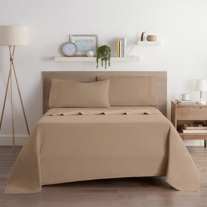 Moitreo Luxury Microfiber Flat Sheet Breathable & Durable Bedding Sheet, Super King (6'), Beige