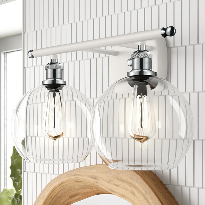 Baptista 2 - Light Dimmable Vanity Light, Clear, 6 Watt Vinage LED Bulb, White and Polished Chrome