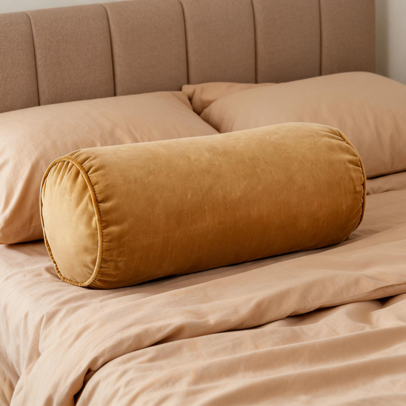Long oreiller rétro en velours brun, en tissu de polyester, avec une texture douce et décorative