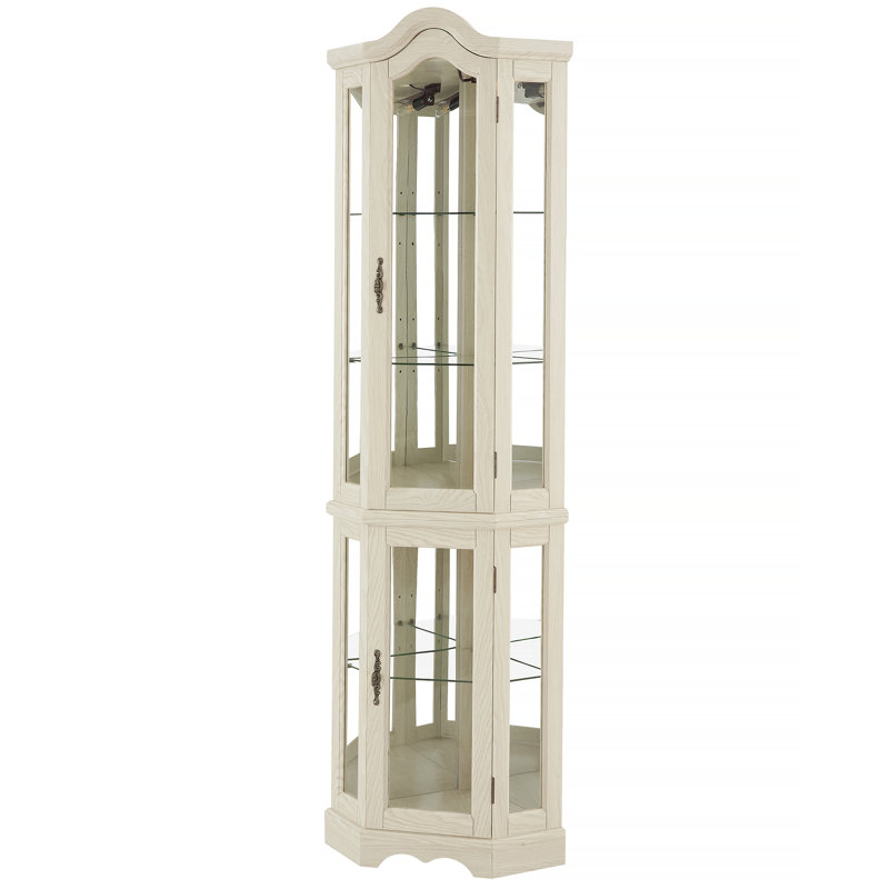Vitrine de coin lumineuse avec portes et tablettes en verre trempé - rangement élégant en chêne pour le décor du salon et de la chambre à coucher-BLANC