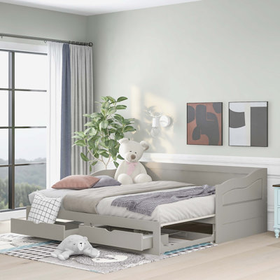 Wooden Daybed With Trundle Bed And Two Storage Drawers , Extendable Bed Daybed,Sofa Bed With Two Drawers