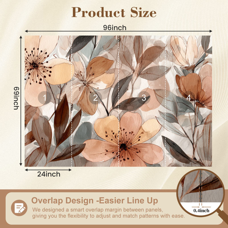 Papier peint auto-adhésif Boho Beige BohoFloral, 96" L x 69" W
