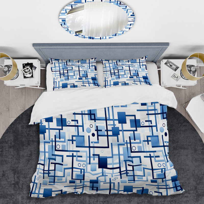 Ensemble de housse de couette géométrique Eivie Blue Geometric Matrix Fantasy - microfibre de polyester