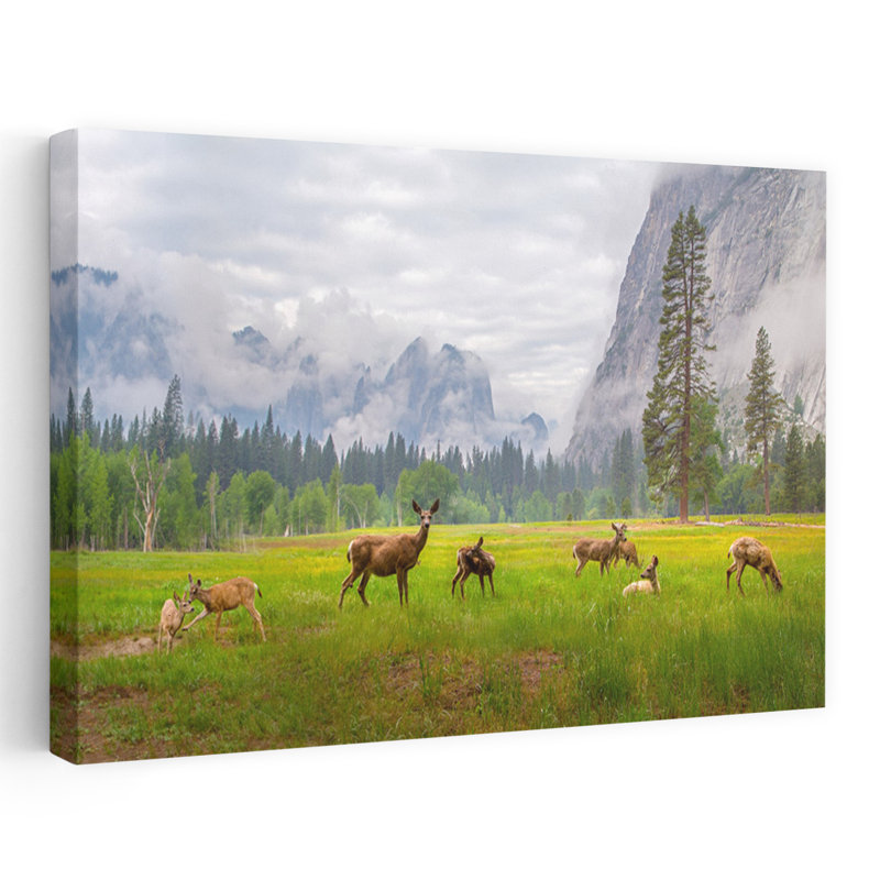 Art contemporain contemporain, paysage de forêt de cerfs abstraits, H 32 po x l 48 po