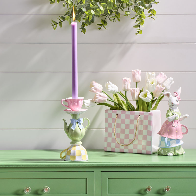 9" Resin Teapot and Cup Candle Holder