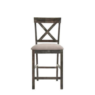 De 2 chaises de salle à manger avec revêtement en lin, brun clair et gris patiné, siège d'une hauteur de 26 pouces, pieds carrés, dossier en forme de X, sans accoudoirs, motif uni