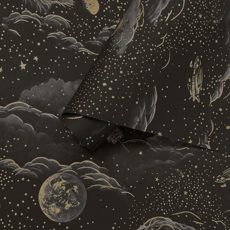 Lost In Space 10.05m x 53cm Matte Wallpaper Roll, Black Gold