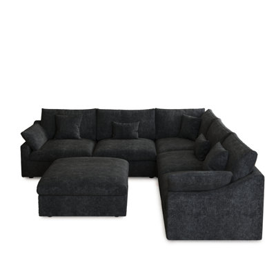 6 - Piece Slipcovered Sectional With Ottoman