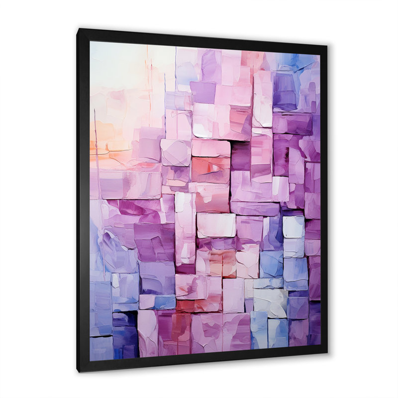 «Lilac Lattices Abstract Shapes I», reproduction d'art sur toile, Cadre simple noir, H 32 po x l 16 po x P 1 po