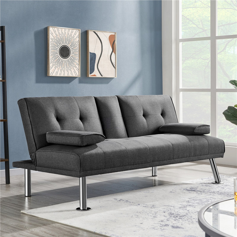 Colour 3-Seater Convertible Futon Sofa Bed, Dark Grey