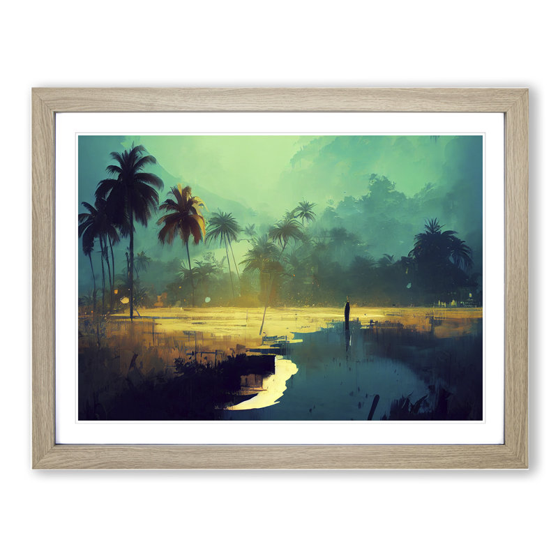 XH1022-10160X Wild Palm Trees 1 Piece Single Picture Frame Wall Art, 25cm H x 34cm W x 2cm D, Oak