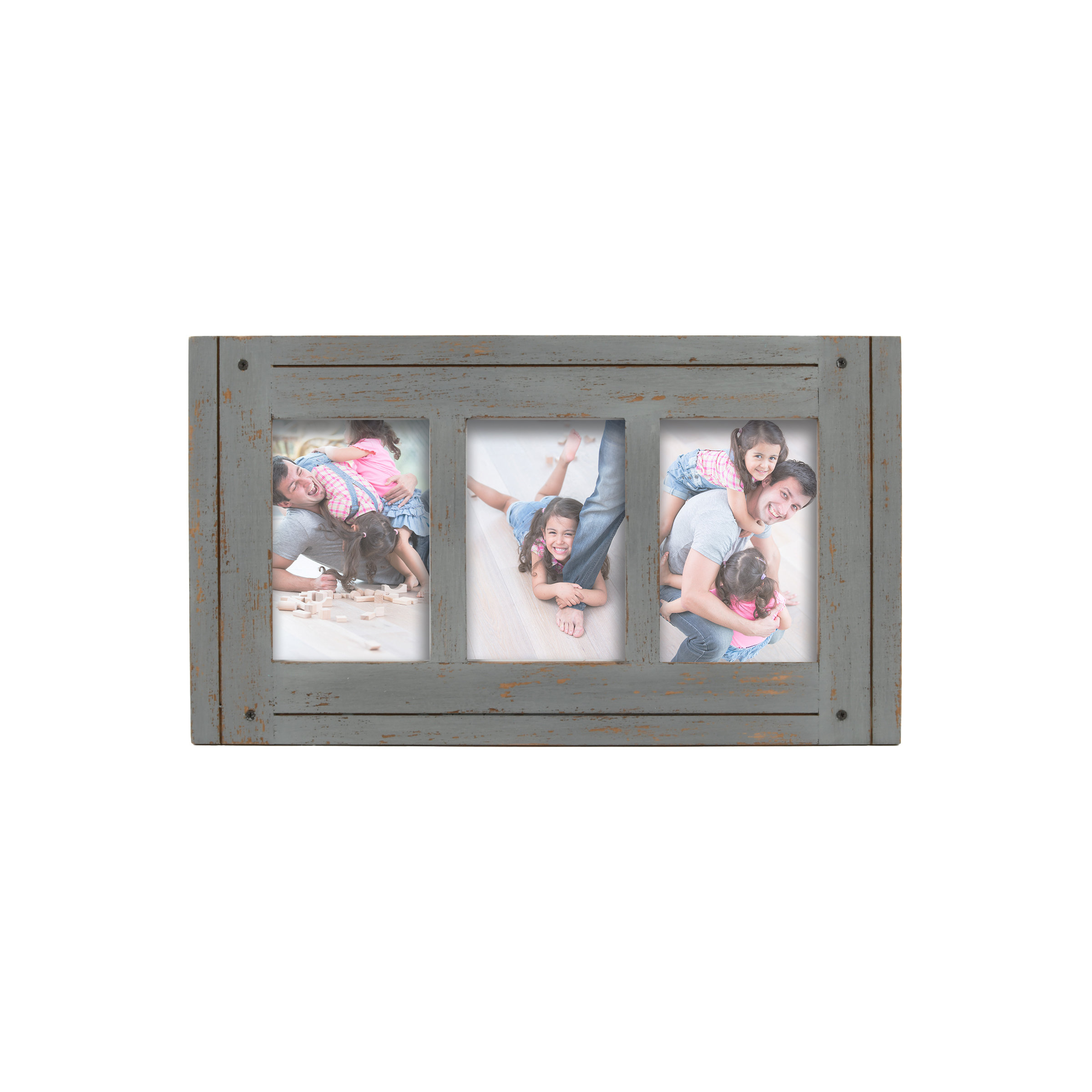 Foreside Home & Garden Distressed 4x6 Three Photo Frame Gray Wood, MDF & Glass