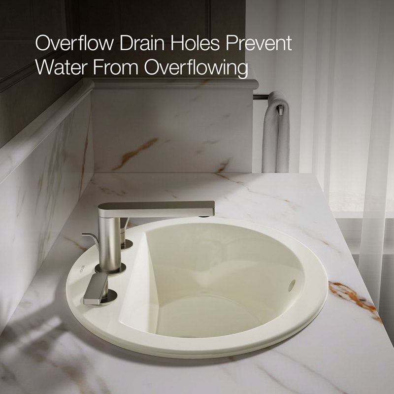 Bryant Ceramic Oval Drop-In Bathroom Sink with Overflow, Biscuit, 8" Centers