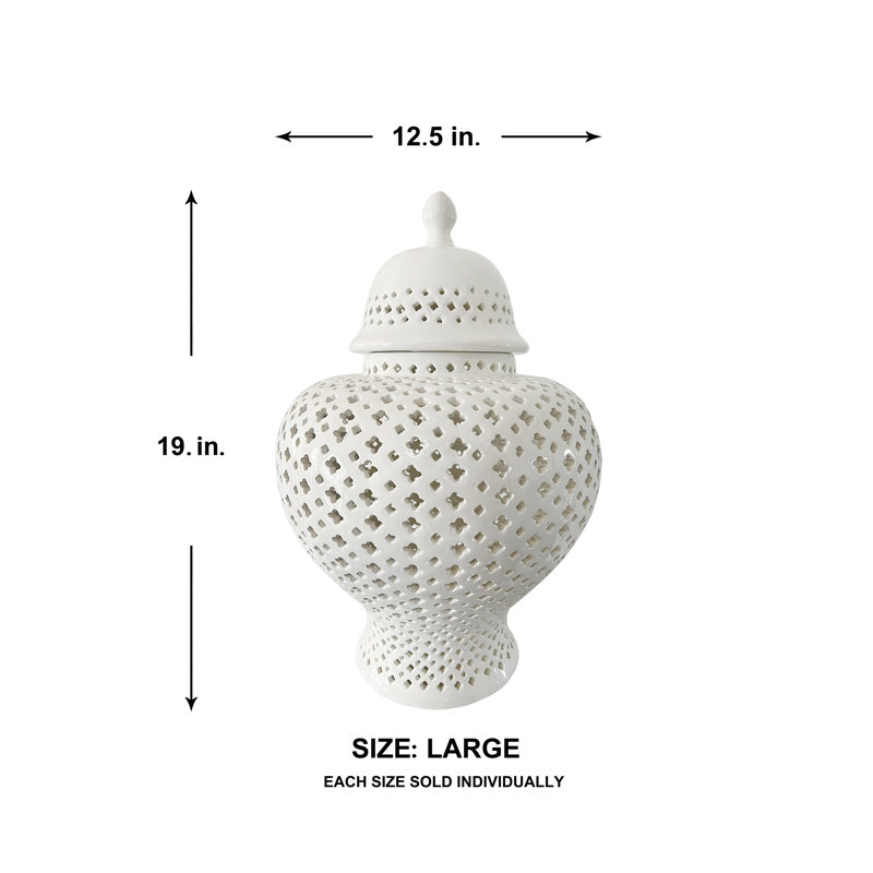 Ella Glamorous White Ceramic Ginger Jar, 19" H x 12.5" W x 12.5" D