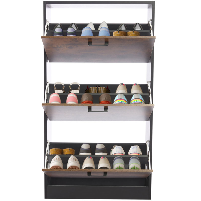 18 Pair Shoe Storage Cabinet, Brown/Black