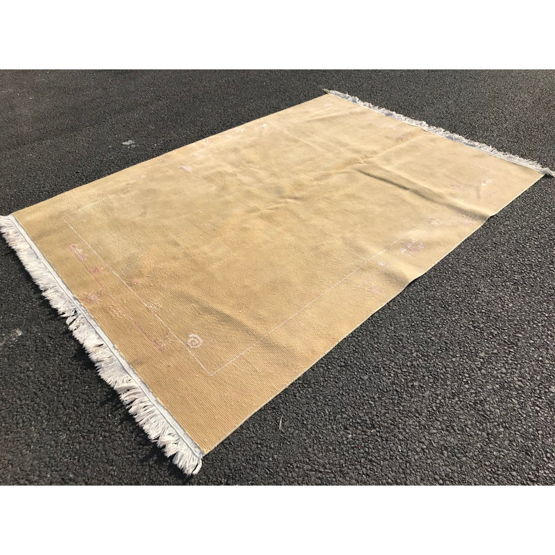 Grand tapis turc beige Oushak - Tapis en laine rétro idéal pour décorer la salle à manger