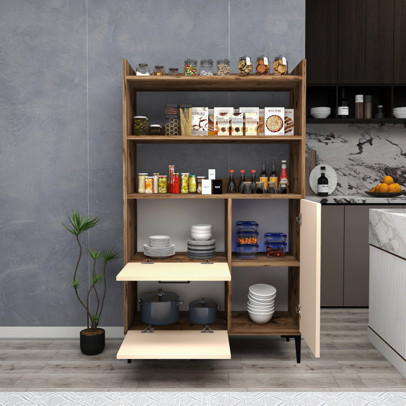 Lionville 151.8Cm H x 90Cm W x 35Cm D Standard Base Cabinet, Light Walnut/Beige