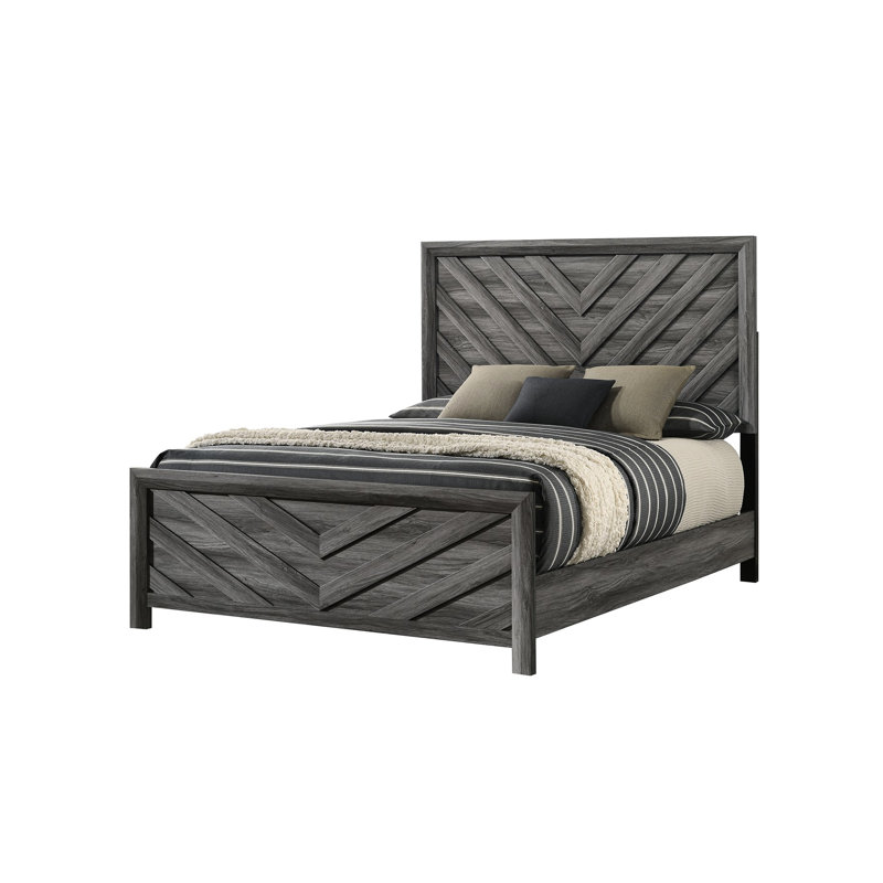 Lit double chic gris - construction en bois massif avec une tête de lit sophistiquée pour un intérieur moderne de style chambre à coucher