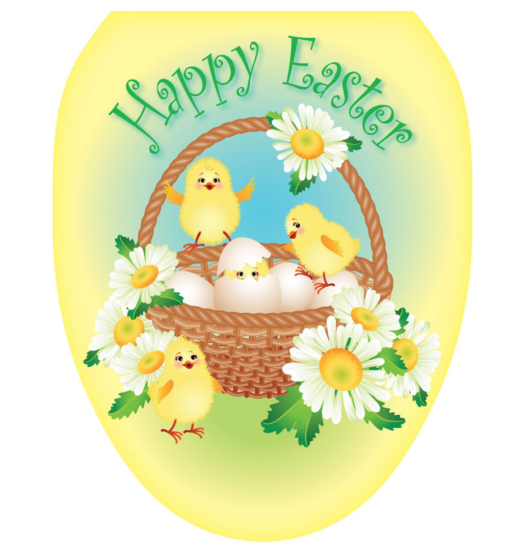 Easter Chicks Toilet Seat Decal – Toilet Tattoos Holiday Static Cling Vinyl Lid Cover Fits Round & Elongated Seats Toilet Tattoos Toilet 