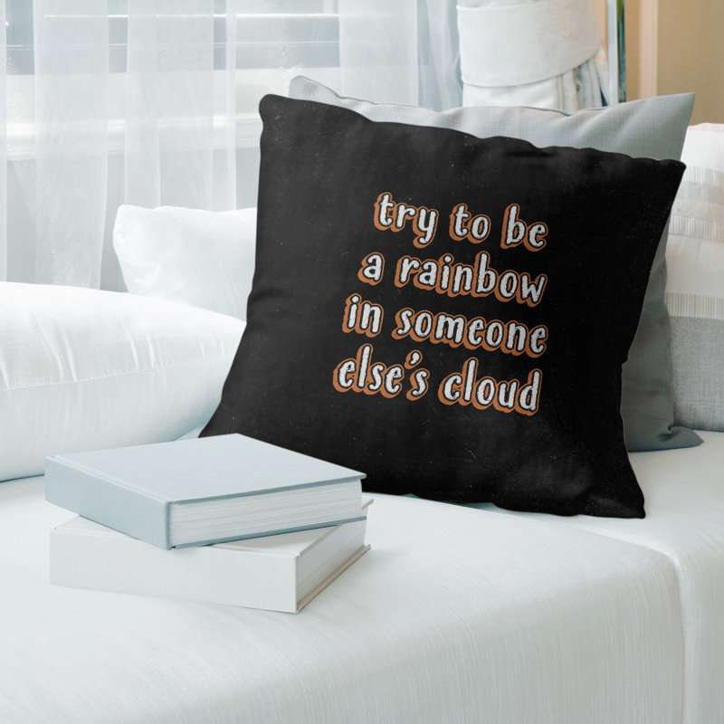 Essayez de devenir un coussin en arc-en-ciel, 26 po x 26 po, Noir / Orange