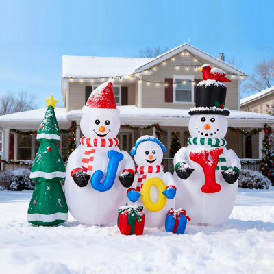Décoration de Noël gonflable de famille de bonhomme de neige 8 pi avec joie et arbre de Noël