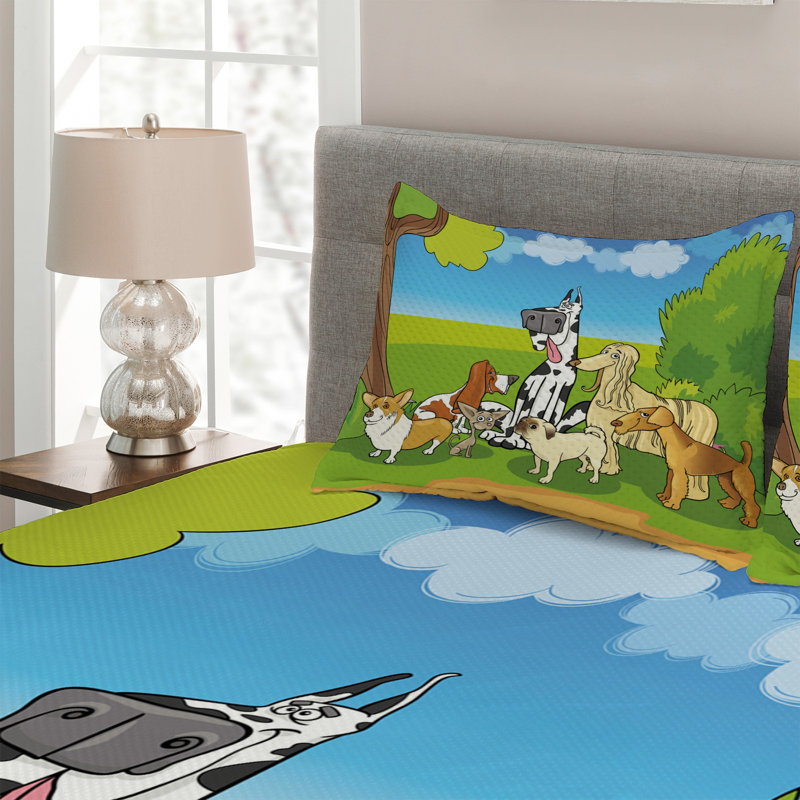 Dog Polyester Coverlet, King Bedspread + 2 Shams
