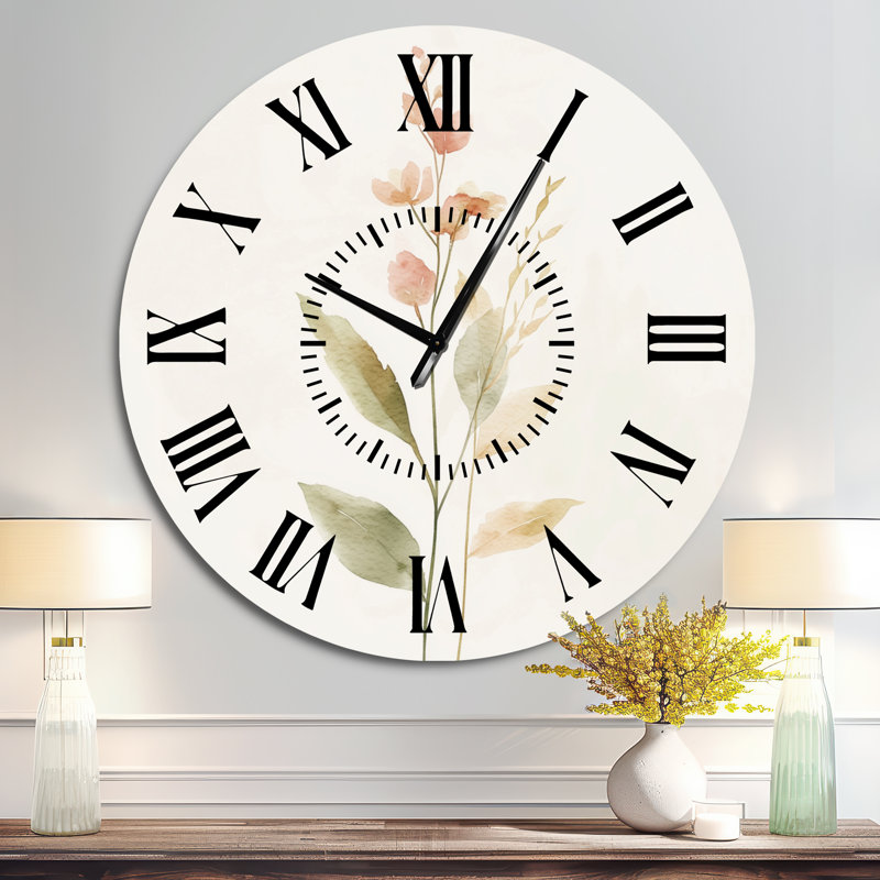 Horloge murale simple en métal avec fleur blanche immobile, Surdimensionné
