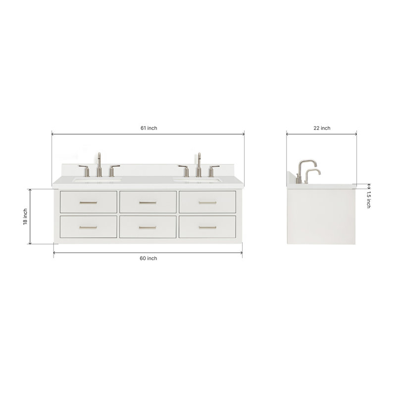 73'' W Double Vanity, Brushed Nickel, White, 61"