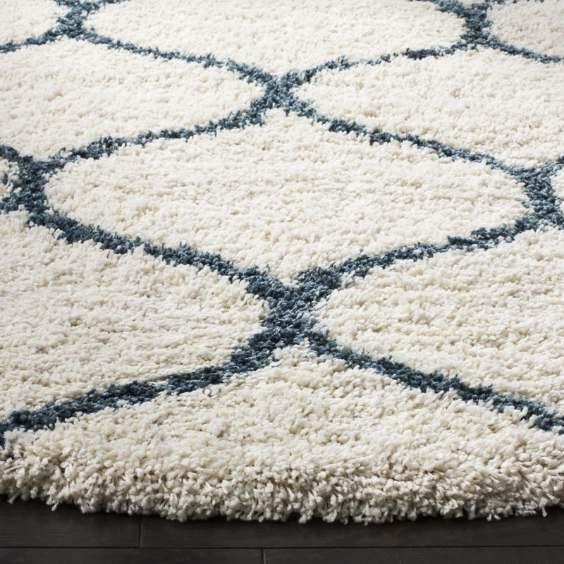 Tate Hudson Shag Performance Geometric Rug, Round 3', Ivory/Slate Blue