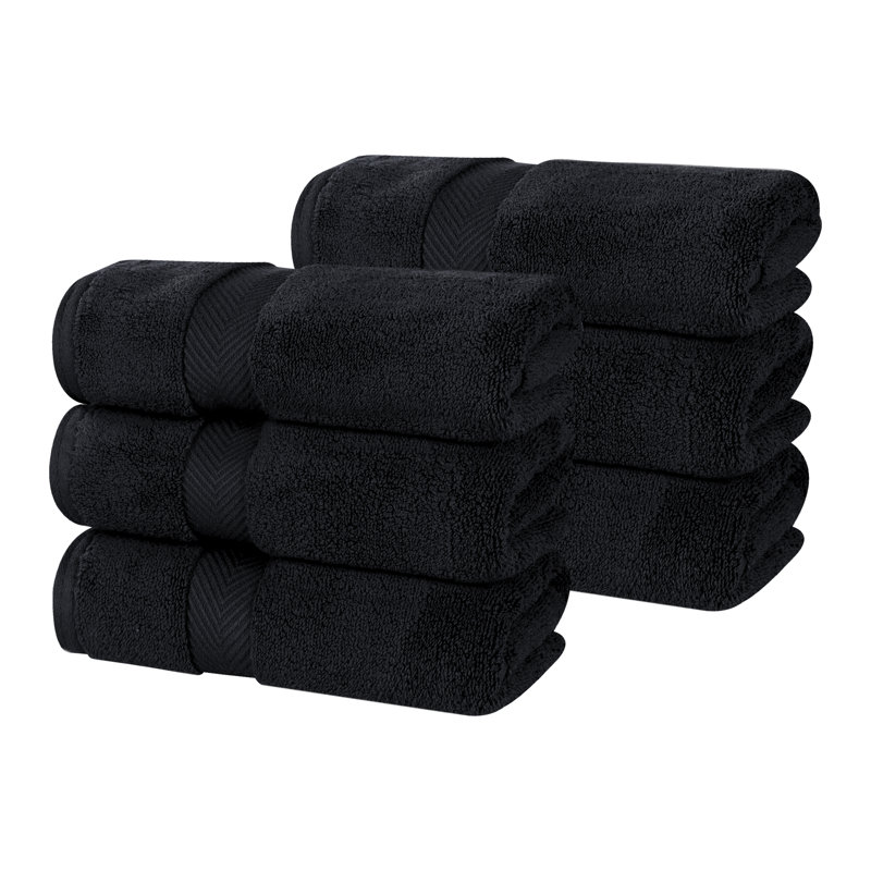 Cortright Zero Twist Cotton Solid Chevron Dobby Border Super Soft Absorbent Hand Towel, Black