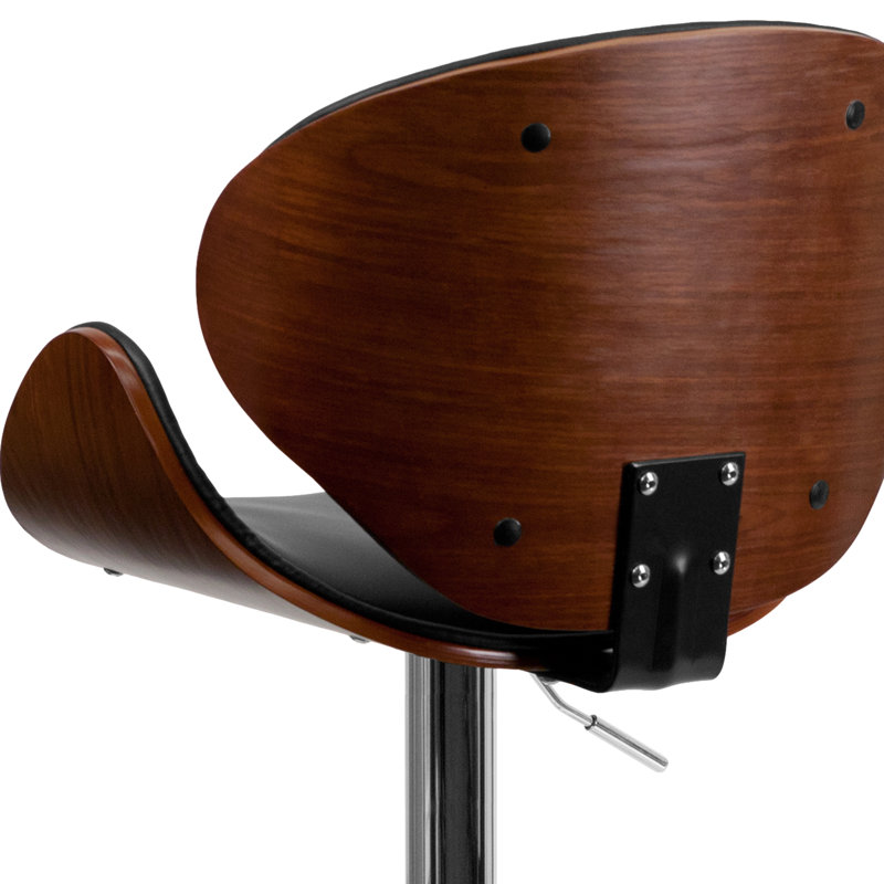 Chestertown Adjustable Height Barstool with Curved Vinyl Seat and Back, Walnut
