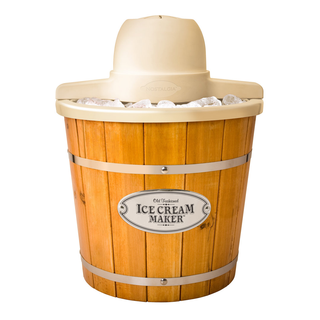 Nostalgia Electric Bucket Ice Cream Maker With Easy-Carry Handle, Makes 6-Quarts in Minutes, Frozen Yogurt, Gelato, Made From Real Wood Nostalgia Color: Orange