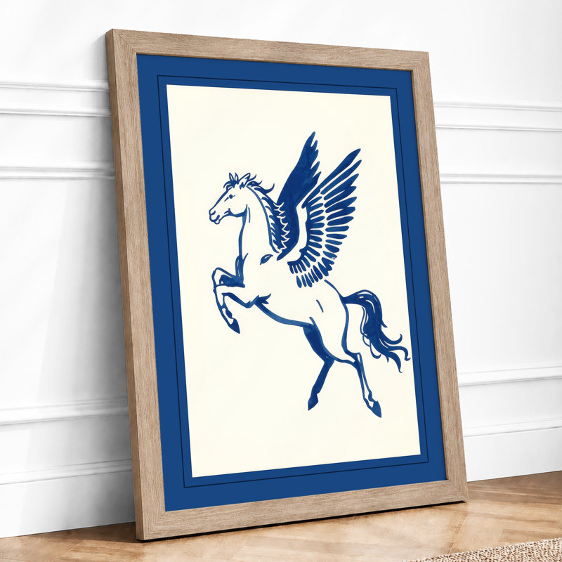 Winged Horse Rising Minimalist - Framed Print, A4 - 29.7 x 21.0 cm, Oak