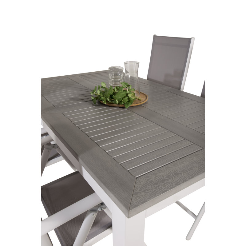 Jayesh 4 - Person Patio Dining Set with Extendable Rectangular Table, 75cm H x 152cm W x 90cm L, White/Taupe