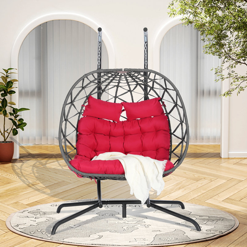 Chaise suspendue en rotin pour 2 personnes, Rouge